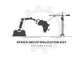 Africa industrialization day background with factory and africa map on white color
