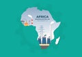 Africa industrialization day background with africa map factory isolated on blue background