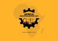 Africa industrialization day background with africa map industry isolated on yellow background
