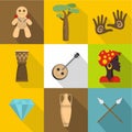 Africa land icons set, flat style