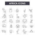 Africa line icons. Editable stroke signs. Concept icons: travel, wildlife, natutre, animals etc. Africa outline