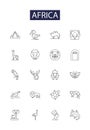 Africa line vector icons and signs. continent, nations, savanna, deserts, wildlife, cultures, safari, jungles outline