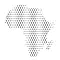 Africa mainland map from abstract futuristic hexagonal shapes, lines, points black, in the form of honeycomb or molecular