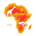 Africa. Map of Africa continent with wild animals silhouettes. Paper cut eco friendly design. Vector illustration