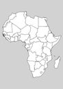 Africa map with black outline and white surface and gray ocean