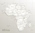 Africa map colorful, new political detailed map, separate individual states, with state city and sea names, natural paper 3D