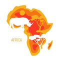 Africa. Map of Africa continent with silhouette rhinoceros. Paper cut eco friendly design. Vector illustration Royalty Free Stock Photo