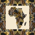 Africa map with ethnic motifs in a middle of a frame