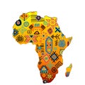 Africa map with ethnic symbols pattern Royalty Free Stock Photo