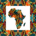 Africa map and frame with ethnic motifs Royalty Free Stock Photo