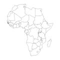 Africa map line icon with borders between countries vector