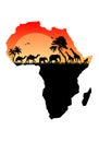 Africa map with wild animals, trees and sun, vector illustration Royalty Free Stock Photo