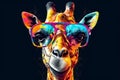 wildlife zoo neck africa colorful portrait animal giraffe sunglasses mammal. Generative AI.