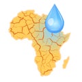 Africa needs water. Water scarcity concept. Drought in Africa and a drop of water. Vector illustration, isolated, white background