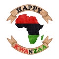 Africa outline map continent, flag colors black green red. Text on tapes happy Kwanzaa. Black history month. Hand drawn Royalty Free Stock Photo