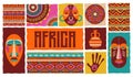 Africa patterned design. African background, banner with tribal traditional grunge pattern, elements, concept