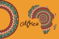 Africa patterned map. Banner with tribal traditional grunge African pattern, elements, concept design. Vector isolated on orange Royalty Free Stock Photo