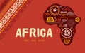 Africa patterned map. Banner with tribal traditional grunge pattern, elements, concept design Royalty Free Stock Photo