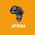 Africa patterned map. Banner with tribal traditional grunge pattern, elements, concept design