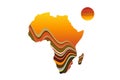 Africa patterned map with ethnic sunset landscape. Logo Banner, tribal traditional African colors, strips pattern elements