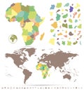 Africa political map isolated on white background with separated layers and World Map