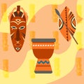 Africa Safari set vector icons. Ritual objects