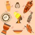 Africa Safari set vector icons. Ritual objects Royalty Free Stock Photo