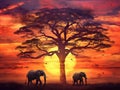 Africa safari sunset in trees