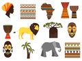 Africa safari vector emblems and flat icons