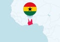 Africa with selected Ghana map and Ghana flag icon