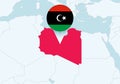 Africa with selected Libya map and Libya flag icon