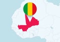 Africa with selected Mali map and Mali flag icon