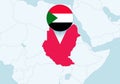 Africa with selected Sudan map and Sudan flag icon