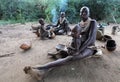 Africa, South Ethiopia.2009. Unidentified Karo mother and childern in their village in Mago National Park