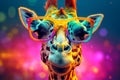 africa sunglasses wildlife portrait giraffe mammal zoo colorful neck animal. Generative AI.