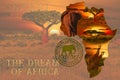 Africa sunset and sunset with elephants and giraffes