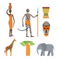 Africa symbols and travel vector set. Royalty Free Stock Photo