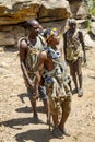 Hazabe  bushmans of the hadza tribe dressed in skins baboon Royalty Free Stock Photo