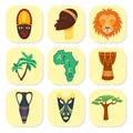Africa vector icons jungle tribal and ancient safari african traditional travel culture illustration. Royalty Free Stock Photo