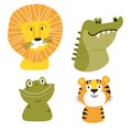 Africa vector set. Safari collection with alligator, frog, lion, toucan, rhino.