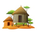 Africa village. Hut from weaving branches. Rural houses made of clay and straw. Isolated on white background. African Royalty Free Stock Photo