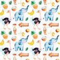 Safari collection with cute ostrich, elephant, meerkat