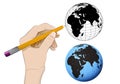 Africa world globe as isolated human hand drawing vector