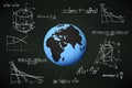 Africa world globe on blackboard with math calculations