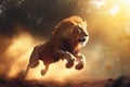 Africain lion side view run in jungle Royalty Free Stock Photo