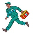 African ambulance doctor. Male medic with first aid kit