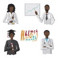 A African American Achievements and Equality Struggle with Black Skin, Vector stock illustration with scientist, student, business