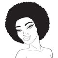 African american afro hair woman line art in pop art retro comics style isolated on white background Royalty Free Stock Photo