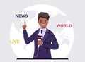 African American anchorman on tv broadcast,vector illustration. black journalist