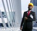 African american architect engineer yellow hardhat Royalty Free Stock Photo